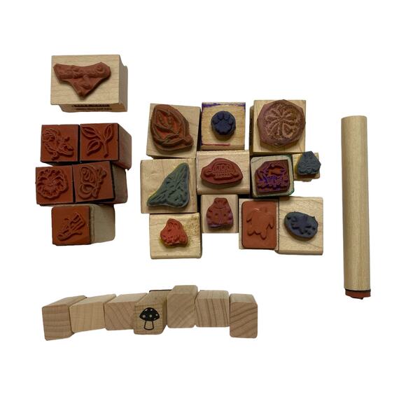 Rubber Stamp - Lot of 19 Vintage 90s Y2K Tiny Bees Flower Plant Bug Leaf Turtle - Picture 2 of 9